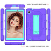 For Huawei MatePad T8 Contrast Color Robot B3 Silicone Hybrid PC Tablet Case with Holder(Purple Mint Green)