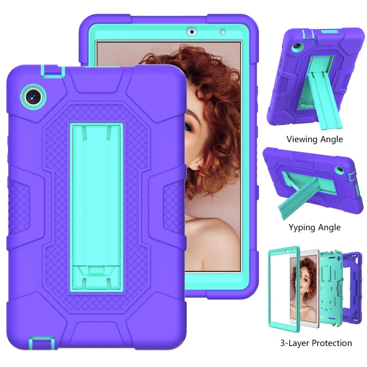 For Huawei MatePad T8 Contrast Color Robot B3 Silicone Hybrid PC Tablet Case with Holder(Purple Mint Green) - Huawei by PMC TechLife | Online Shopping South Africa | PMC TechLife | Buy Now Pay Later Mobicred