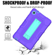For Huawei MatePad T8 Contrast Color Robot B3 Silicone Hybrid PC Tablet Case with Holder(Purple Mint Green)