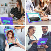 For Huawei MatePad T8 Contrast Color Robot B3 Silicone Hybrid PC Tablet Case with Holder(Purple Mint Green)