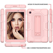 For Huawei MatePad T8 Contrast Color Robot B3 Silicone Hybrid PC Tablet Case with Holder(Rose Gold)