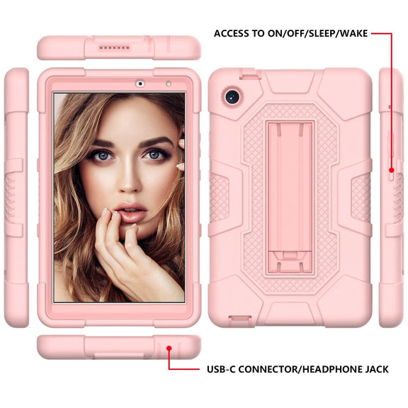 For Huawei MatePad T8 Contrast Color Robot B3 Silicone Hybrid PC Tablet Case with Holder(Rose Gold)