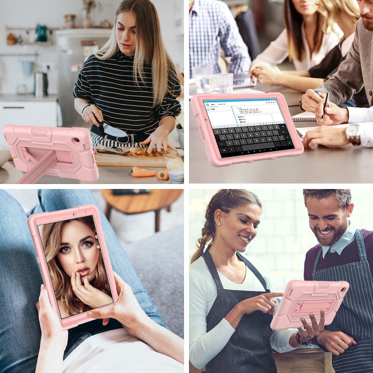 For Huawei MatePad T8 Contrast Color Robot B3 Silicone Hybrid PC Tablet Case with Holder(Rose Gold)