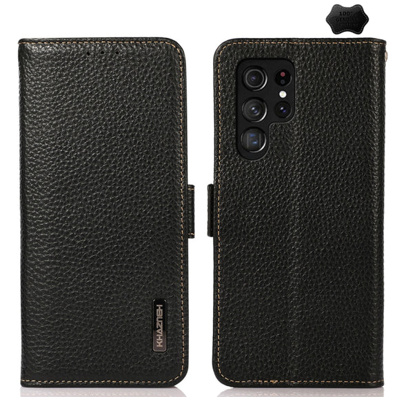 For Samsung Galaxy S24 Ultra KHAZNEH Side-Magnetic Litchi Genuine Leather RFID Phone Case(Black)
