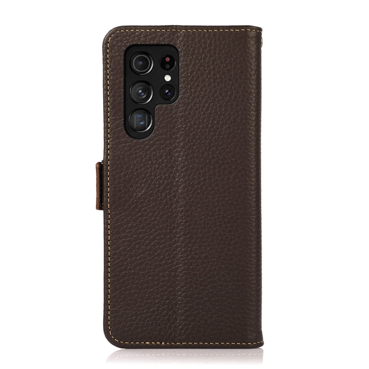 For Samsung Galaxy S24 Ultra KHAZNEH Side-Magnetic Litchi Genuine Leather RFID Phone Case(Brown)