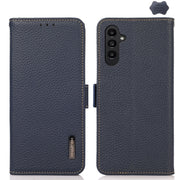 For Samsung Galaxy S24 KHAZNEH Side-Magnetic Litchi Genuine Leather RFID Phone Case(Blue)