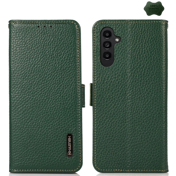 For Samsung Galaxy S24 KHAZNEH Side-Magnetic Litchi Genuine Leather RFID Phone Case(Green)