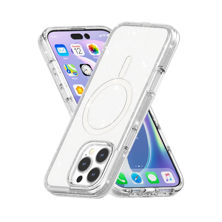 For iPhone 16 Pro Max Terminator Style Glitter Powder MagSafe Magnetic Phone Case(White) - iPhone 16 Pro Max Cases by PMC TechLife | Online Shopping South Africa | PMC TechLife | Buy Now Pay Later Mobicred