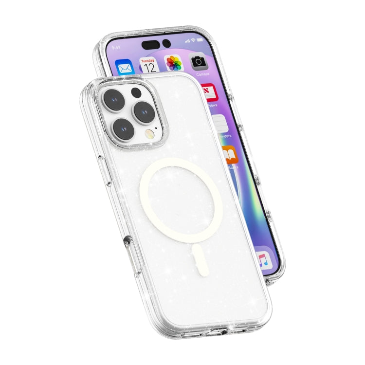 For iPhone 16 Pro Max Terminator Style Glitter Powder MagSafe Magnetic Phone Case(White)