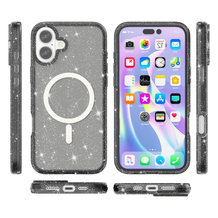 For iPhone 16 Plus Terminator Style Glitter Powder MagSafe Magnetic Phone Case(Black)