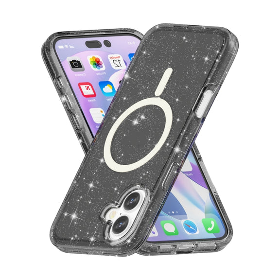 For iPhone 16 Plus Terminator Style Glitter Powder MagSafe Magnetic Phone Case(Black)