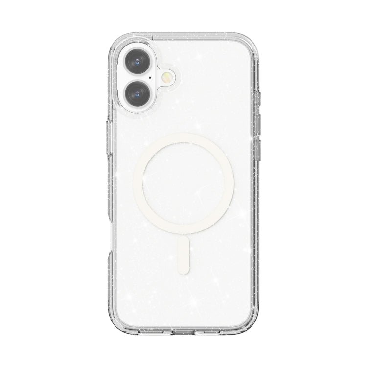For iPhone 16 Terminator Style Glitter Powder MagSafe Magnetic Phone Case(White)