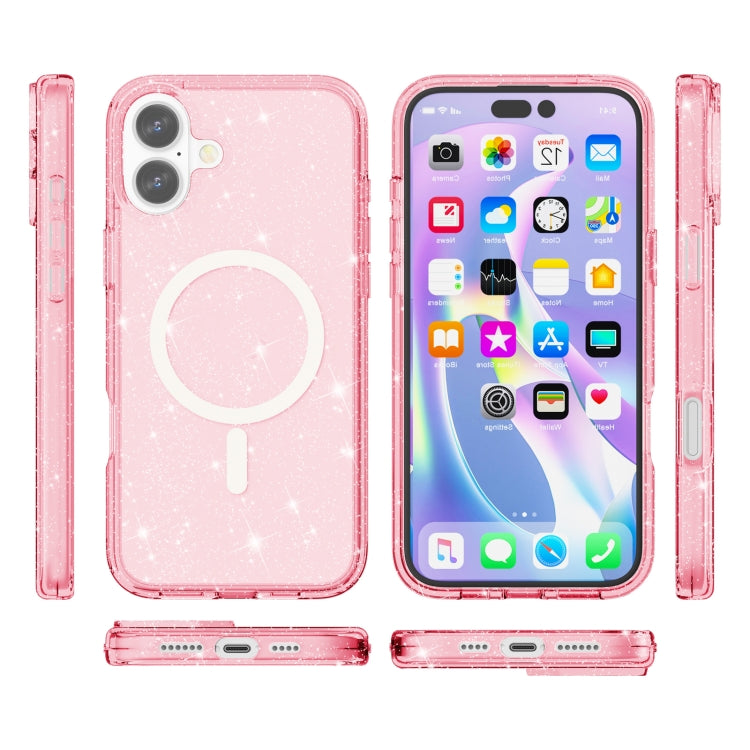 For iPhone 16 Terminator Style Glitter Powder MagSafe Magnetic Phone Case(Pink)