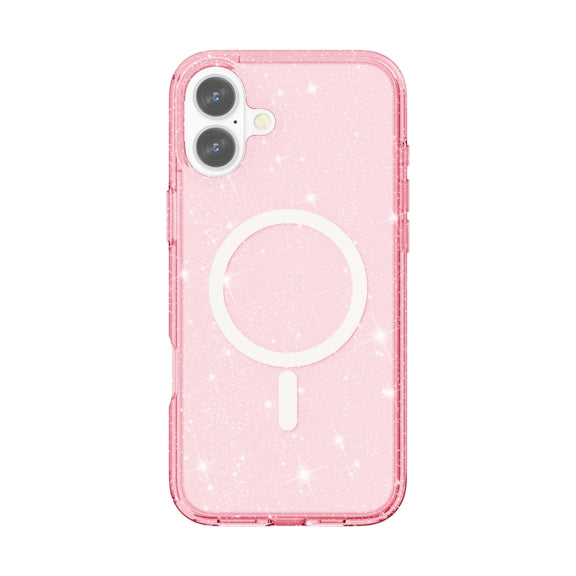 For iPhone 16 Terminator Style Glitter Powder MagSafe Magnetic Phone Case(Pink)