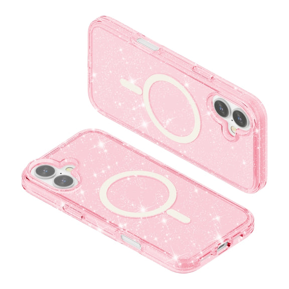 For iPhone 16 Terminator Style Glitter Powder MagSafe Magnetic Phone Case(Pink)