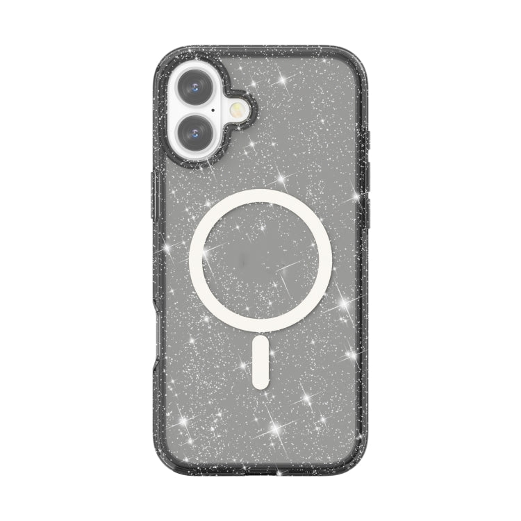 For iPhone 16 Terminator Style Glitter Powder MagSafe Magnetic Phone Case(Black)