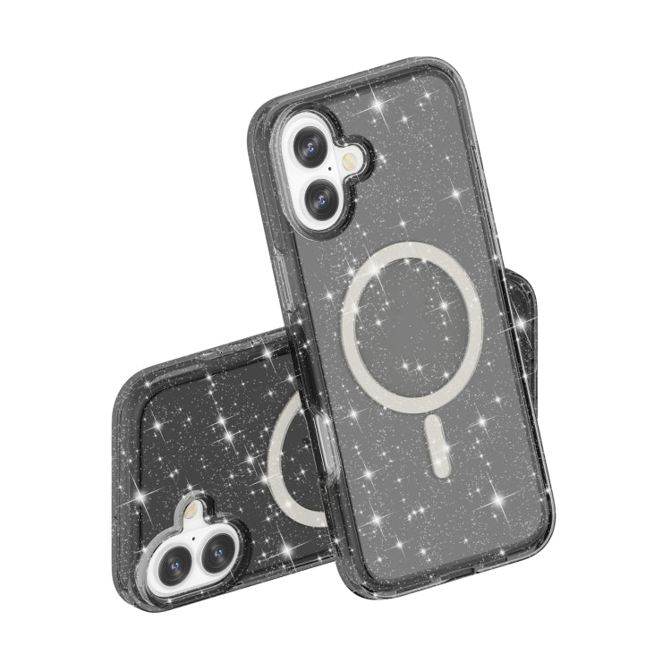 For iPhone 16 Terminator Style Glitter Powder MagSafe Magnetic Phone Case(Black)