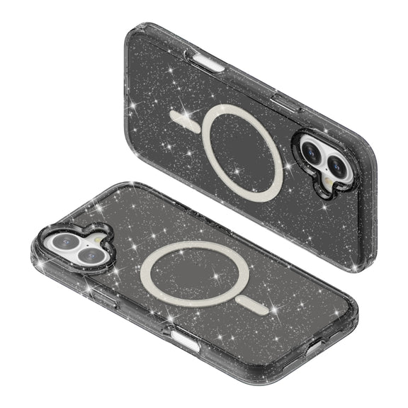 For iPhone 16 Terminator Style Glitter Powder MagSafe Magnetic Phone Case(Black)