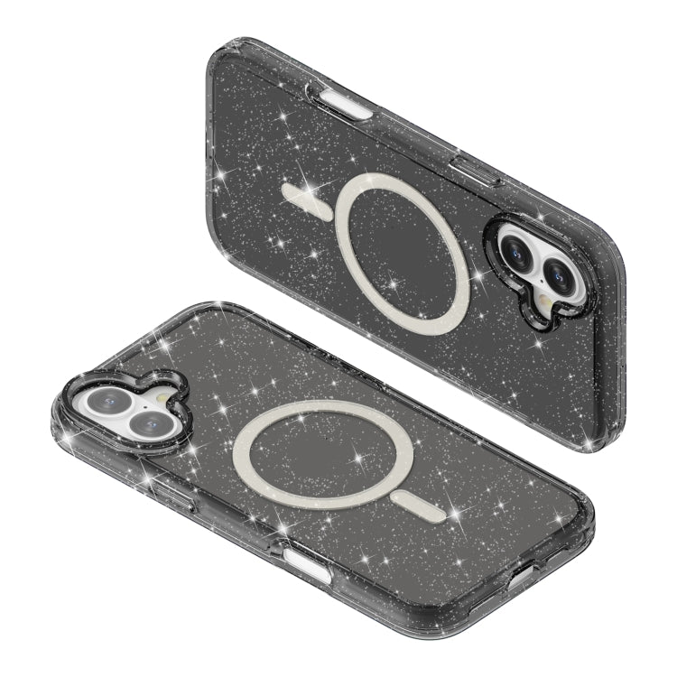 For iPhone 16 Terminator Style Glitter Powder MagSafe Magnetic Phone Case(Black)