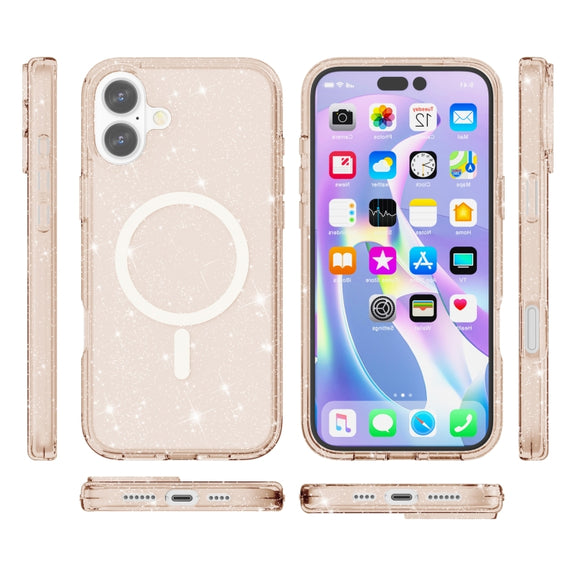For iPhone 16 Terminator Style Glitter Powder MagSafe Magnetic Phone Case(Gold)