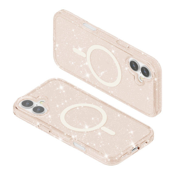 For iPhone 16 Terminator Style Glitter Powder MagSafe Magnetic Phone Case(Gold)