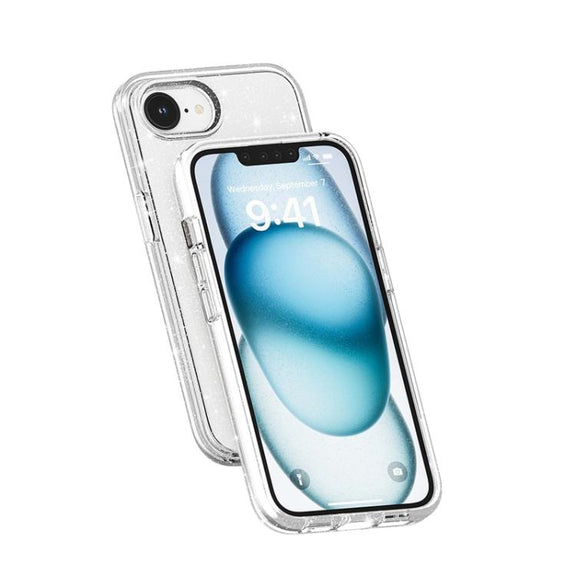For iPhone 16e Terminator Style Glitter Powder MagSafe Magnetic Phone Case(White)