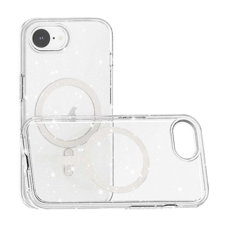 For iPhone 16e Terminator Style Glitter Powder MagSafe Magnetic Phone Case(White)
