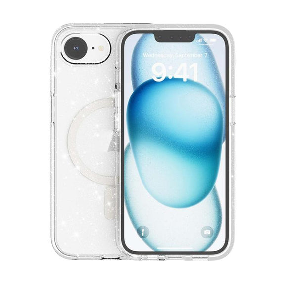 For iPhone 16e Terminator Style Glitter Powder MagSafe Magnetic Phone Case(White)