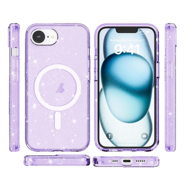For iPhone 16e Terminator Style Glitter Powder MagSafe Magnetic Phone Case(Purple)