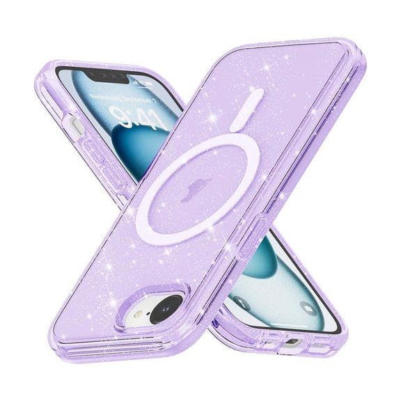 For iPhone 16e Terminator Style Glitter Powder MagSafe Magnetic Phone Case(Purple)