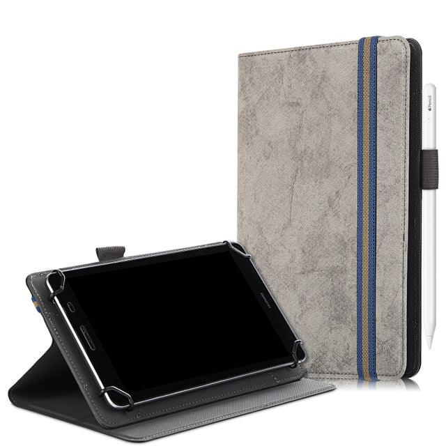 For 7-8 inch Marble Cloth Texture Horizontal Flip Universal Tablet PC Leather Case with Pen Slot & Holder(Grey)