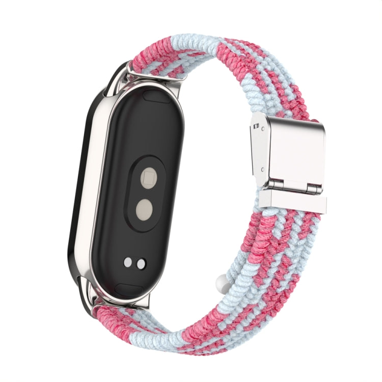 For Xiaomi Mi Band 8 / 8 NFC Metal Head + Nylon Braided Steel Buckle Watch Band(Pink White) - Watch Bands by PMC TechLife | Online Shopping South Africa | PMC TechLife