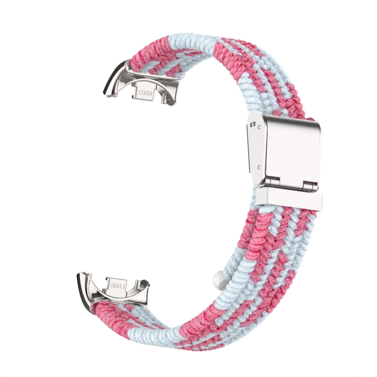 For Xiaomi Mi Band 8 / 8 NFC Metal Head + Nylon Braided Steel Buckle Watch Band(Pink White) - Watch Bands by PMC TechLife | Online Shopping South Africa | PMC TechLife