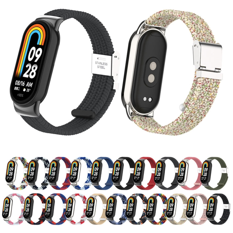 For Xiaomi Mi Band 8 / 8 NFC Metal Head + Nylon Braided Steel Buckle Watch Band(Pink White) - Watch Bands by PMC TechLife | Online Shopping South Africa | PMC TechLife