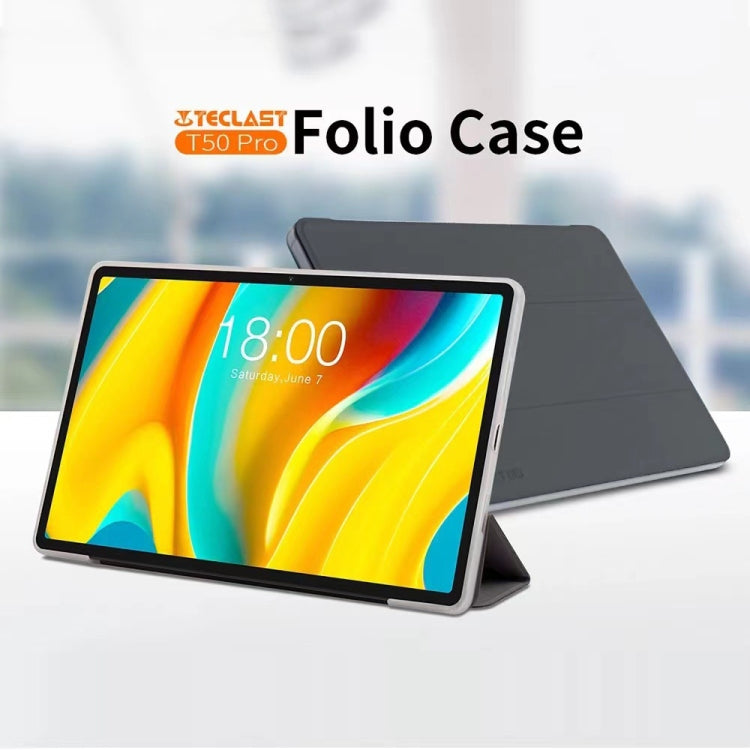 For Teclast T50 Pro 3-Fold Holder Folio Leather Tablet Smart Case(Grey) - Teclast by TECLAST | Online Shopping South Africa | PMC Jewellery | Buy Now Pay Later Mobicred