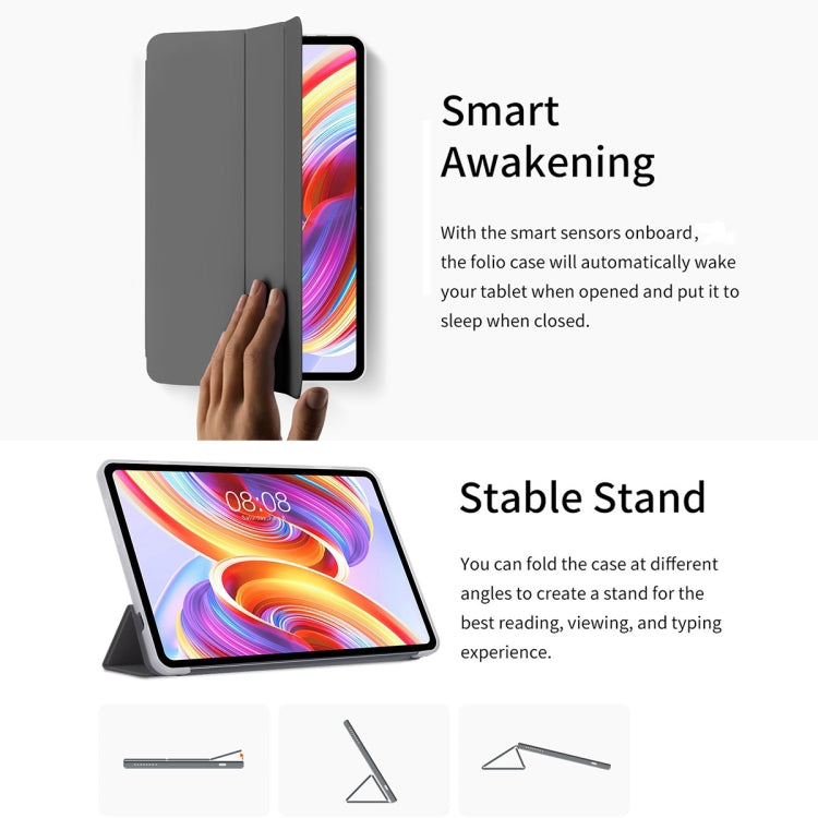 For Teclast M40 Plus 3-Fold Holder Folio Leather Tablet Smart Case(Grey) - Teclast by TECLAST | Online Shopping South Africa | PMC Jewellery | Buy Now Pay Later Mobicred