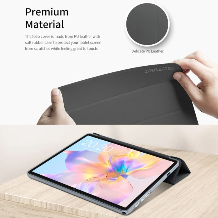 For Teclast P40 HD 3-Fold Holder Folio Leather Tablet Smart Case(Grey) - Teclast by TECLAST | Online Shopping South Africa | PMC Jewellery | Buy Now Pay Later Mobicred