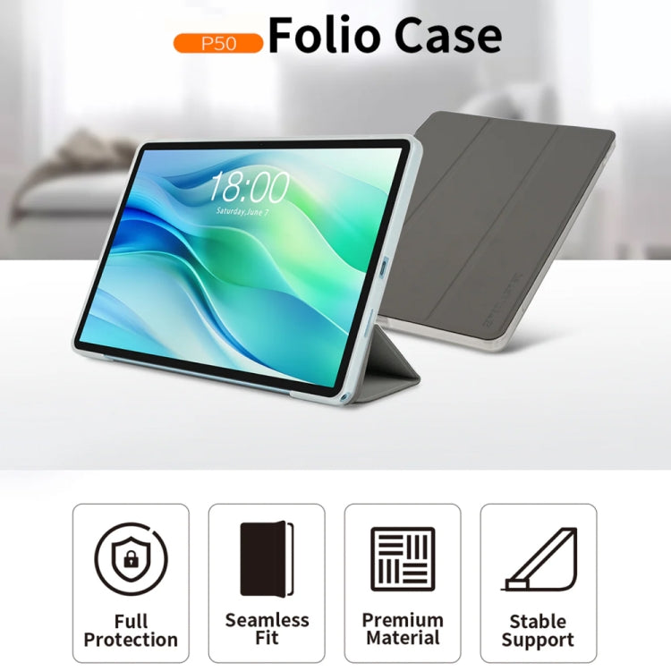 For Teclast P50 3-Fold Holder Folio Leather Tablet Smart Case(Grey) - free shipping - PMC Jewellery - Order now!