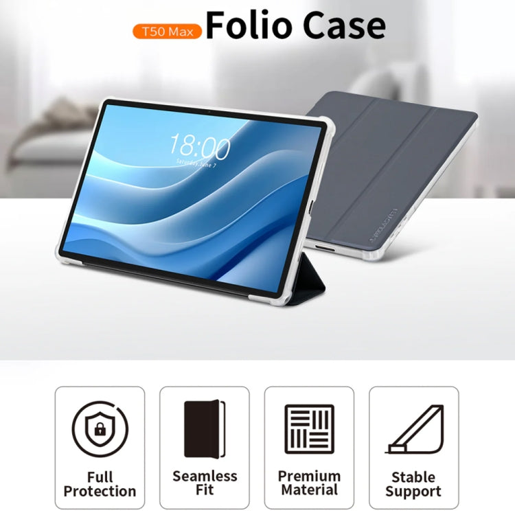 For Teclast T50 HD / T50 Max 3-Fold Holder Folio Leather Tablet Smart Case(Grey) - Teclast by TECLAST | Online Shopping South Africa | PMC Jewellery | Buy Now Pay Later Mobicred