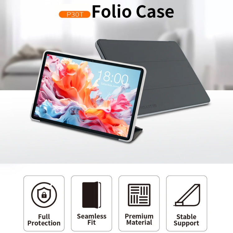 For Teclast P30T 3-Fold Holder Folio Leather Tablet Smart Case(Grey) - Teclast by TECLAST | Online Shopping South Africa | PMC Jewellery | Buy Now Pay Later Mobicred
