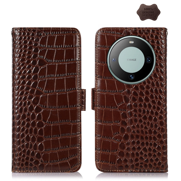 For Huawei Mate 60 Crocodile Top Layer Cowhide Leather Phone Case(Brown) - Huawei Cases by PMC TechLife | Online Shopping South Africa | PMC TechLife | Buy Now Pay Later Mobicred