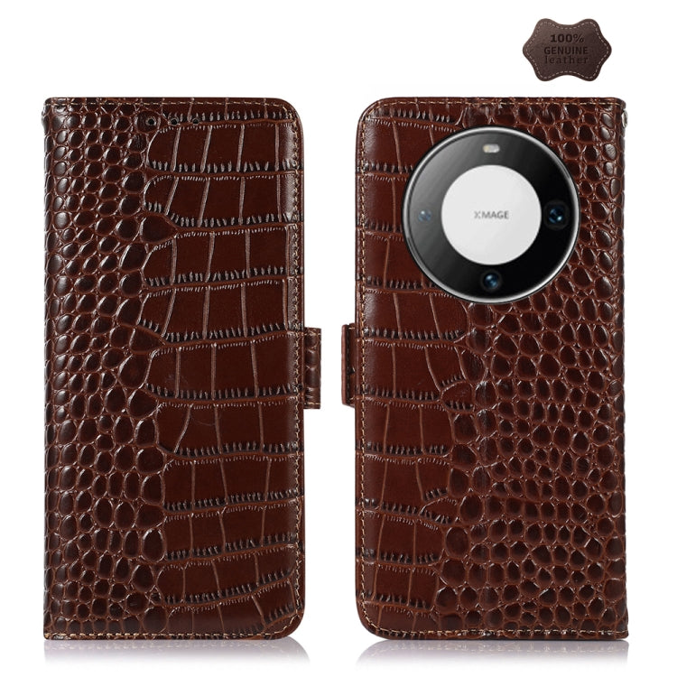 For Huawei Mate 60 Pro Crocodile Top Layer Cowhide Leather Phone Case(Brown) - Huawei Cases by PMC TechLife | Online Shopping South Africa | PMC TechLife | Buy Now Pay Later Mobicred