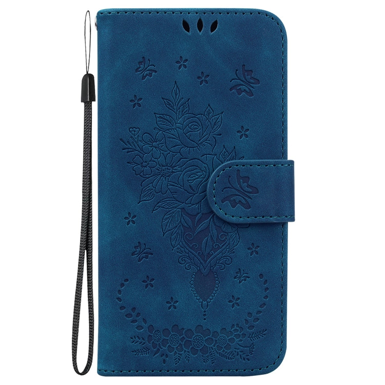 For Motorola Moto G Play 4G 2024 Butterfly Rose Embossed Leather Phone Case(Blue)