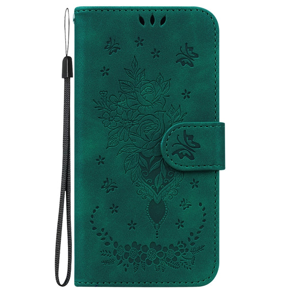 For Motorola Moto G Play 4G 2024 Butterfly Rose Embossed Leather Phone Case(Green)