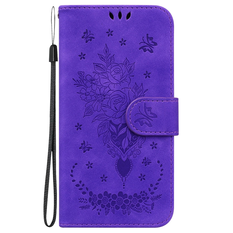 For Motorola Moto G Play 4G 2024 Butterfly Rose Embossed Leather Phone Case(Purple)