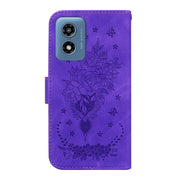 For Motorola Moto G Play 4G 2024 Butterfly Rose Embossed Leather Phone Case(Purple)