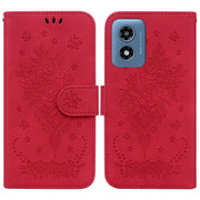 For Motorola Moto G Play 4G 2024 Butterfly Rose Embossed Leather Phone Case(Red)