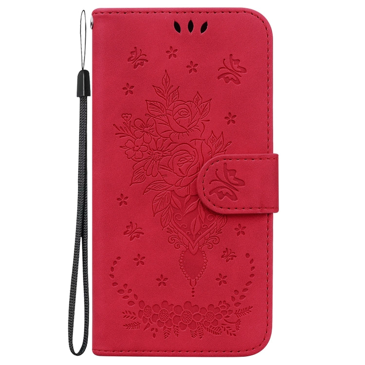 For Motorola Moto G Play 4G 2024 Butterfly Rose Embossed Leather Phone Case(Red)