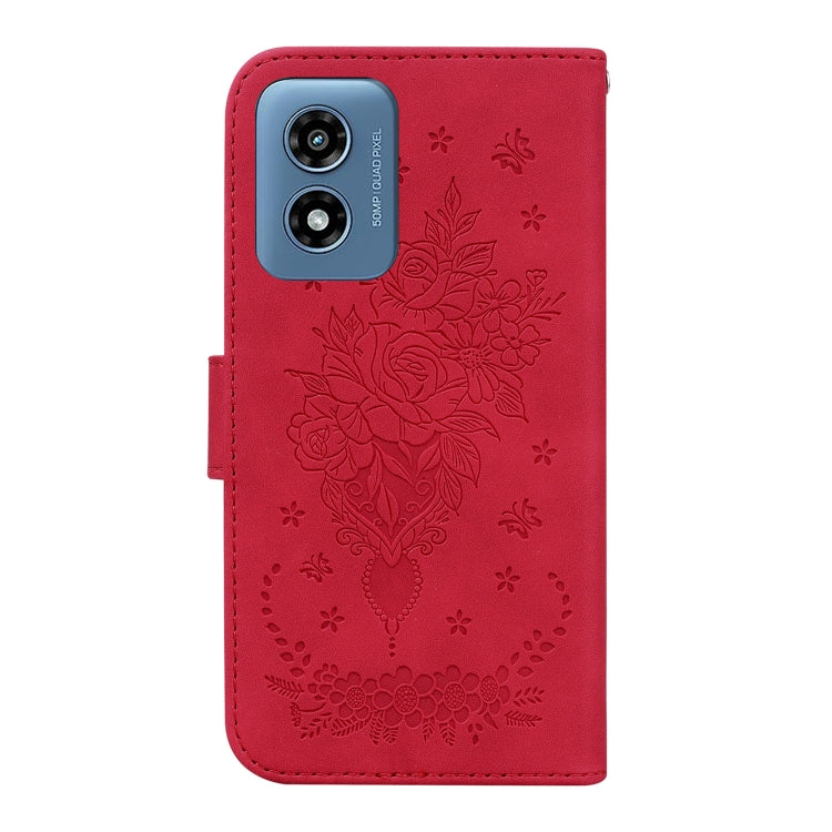 For Motorola Moto G Play 4G 2024 Butterfly Rose Embossed Leather Phone Case(Red)