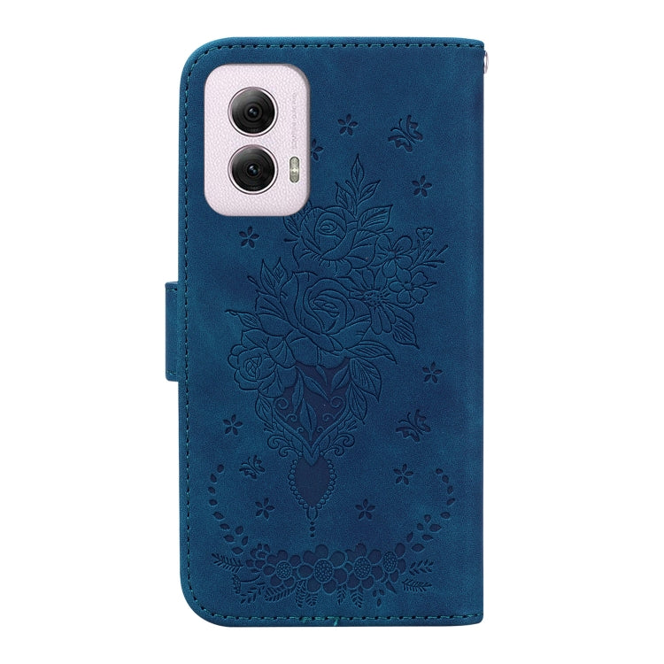 For Motorola Moto G Power 5G 2024 Butterfly Rose Embossed Leather Phone Case(Blue)